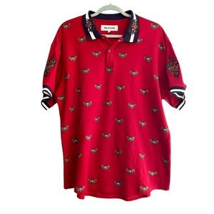 Reason Men’s Red Skull Moth Polo Shirt Sz XL